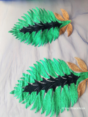 Wholesale Blue Soft Net Lace Trim With Blue, Green And Gold Embroidered Leaves, Indian Trims